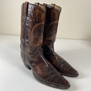 Vintage Texas Brand Patent Thunderbird Cowboy Boots 12 B Rainbow Peacock